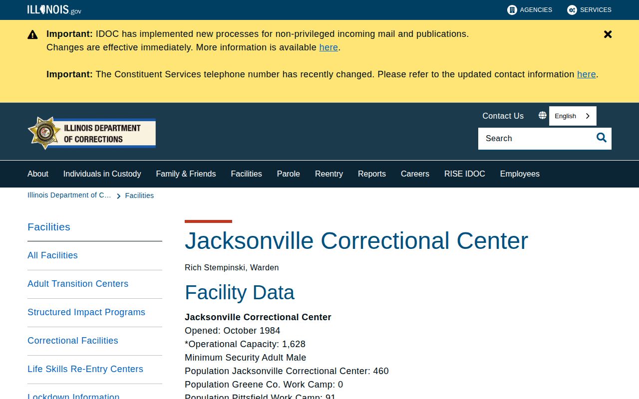 Official IDOC Jacksonville Correctional Center facility page