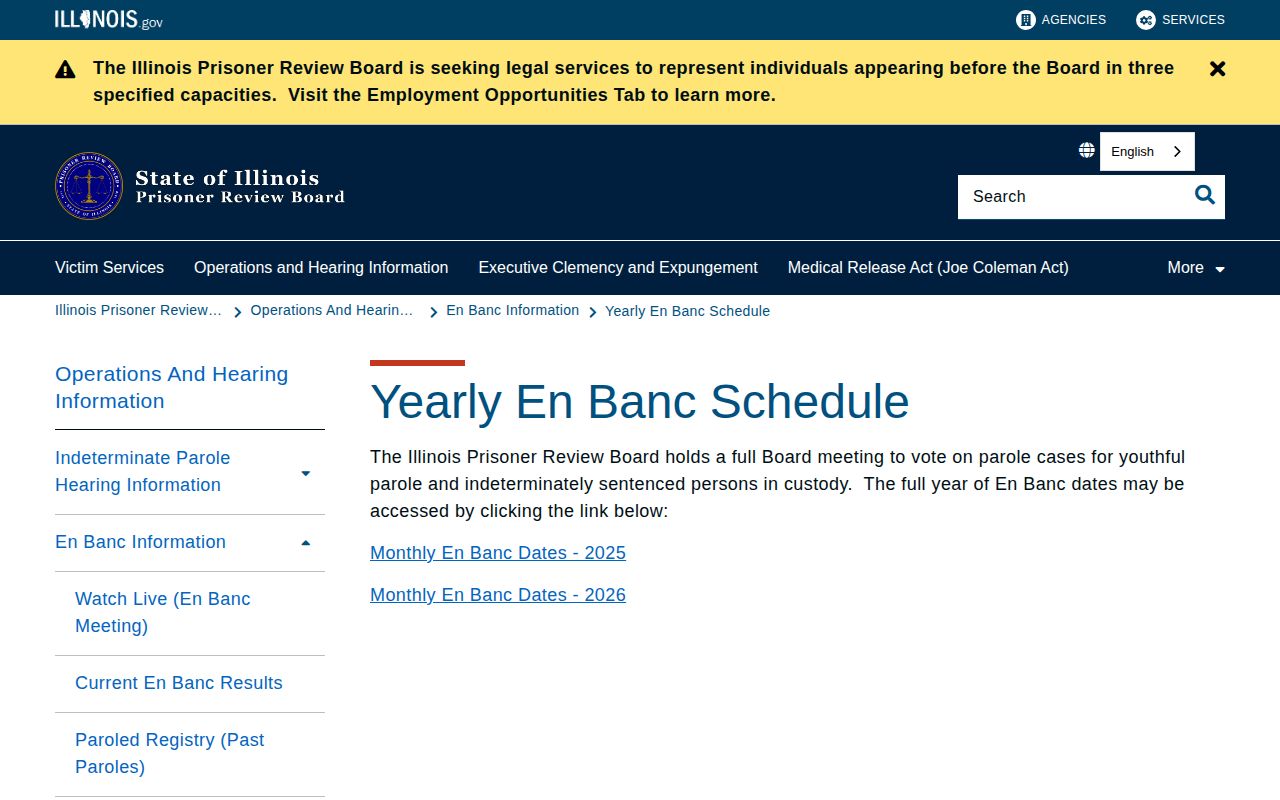 PRB annual hearing calendar for Morgan County parole record checks