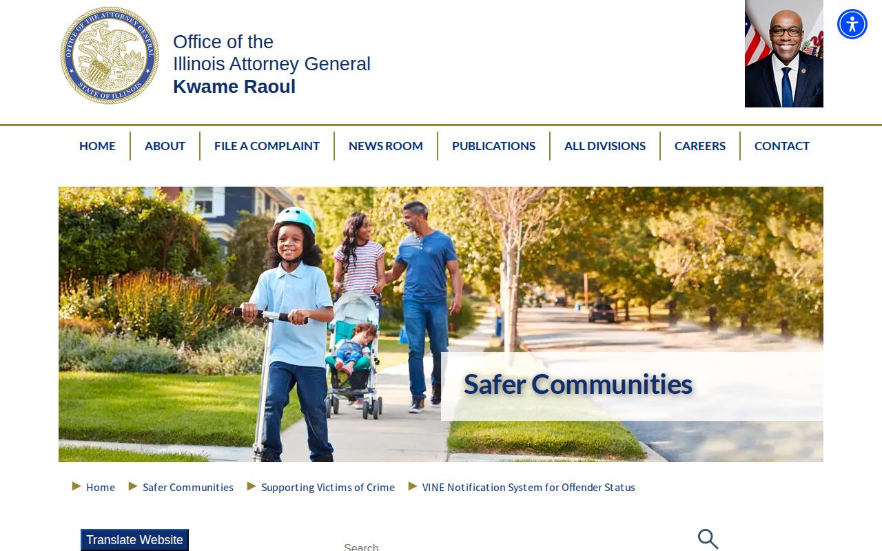 Illinois Attorney General VINE coverage and notification information